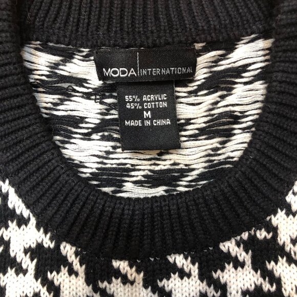 Moda International Crewneck Houndstooth Black & White Knit Sweater Size M - Picture 5 of 6